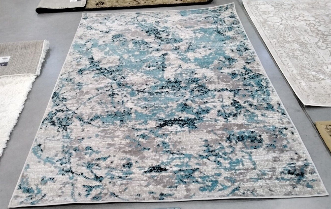 BLUE / IVORY 5′-1″ X 7′-6″ Loose Thread Rug, Reduced Price 1172723202 SKY186M-5