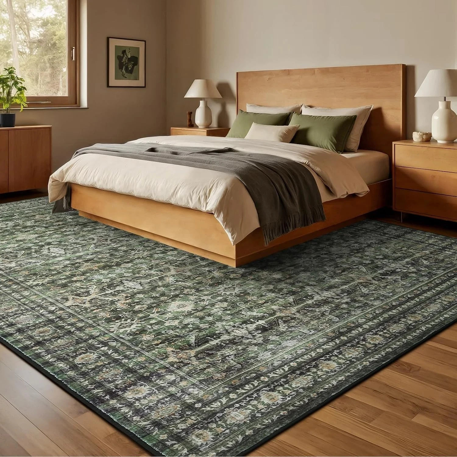8×10 Green Washable Large Non Slip Backing Living Room Area Rugs for Sale