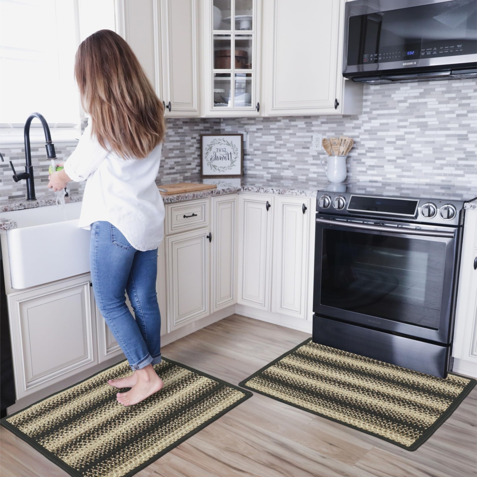 Blackbird Braided Kitchen Non Slip Rugs 17″x47″ – Rectangle, Black and Tan – …