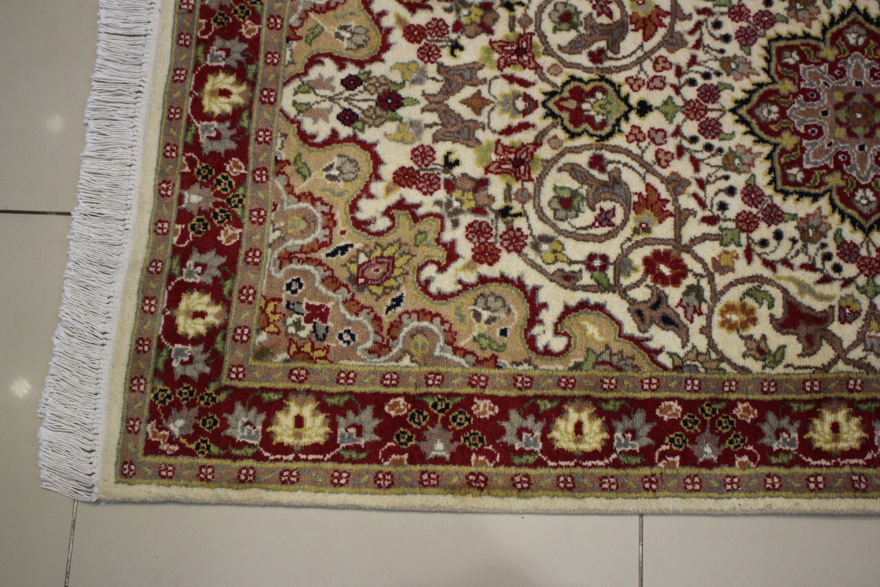 Rugstc 3×5 Senneh Pak Persiann White Rug, Hand-Knotted,Floral with Silk/Wool