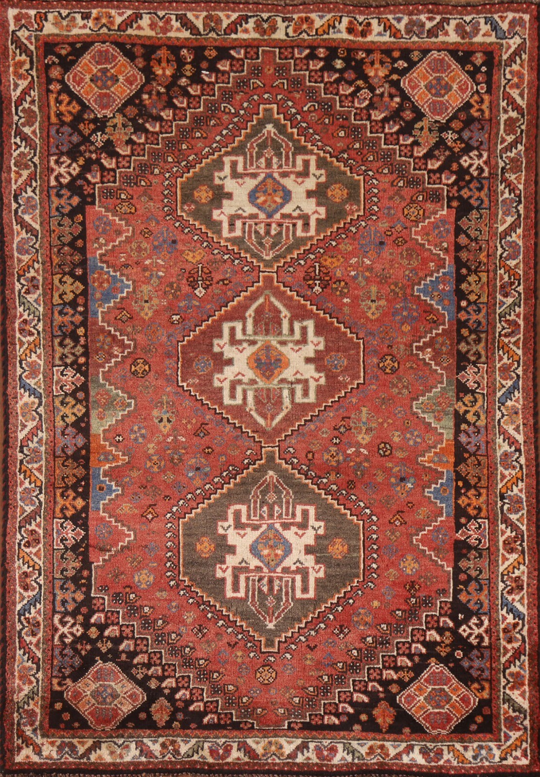 Vintage Nomadic Abadeh Nafar Geometric Area Rug 4’x5′ Wool Hand-knotted Carpet