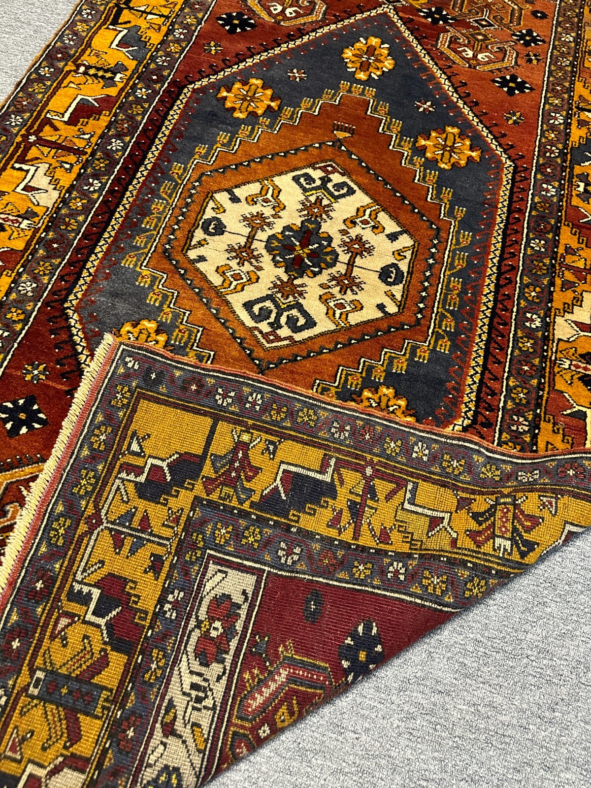 Yahyalı Carpet, Oriental Rug, 49×88.6 inches Orange Color Carpet, Wool Carpet