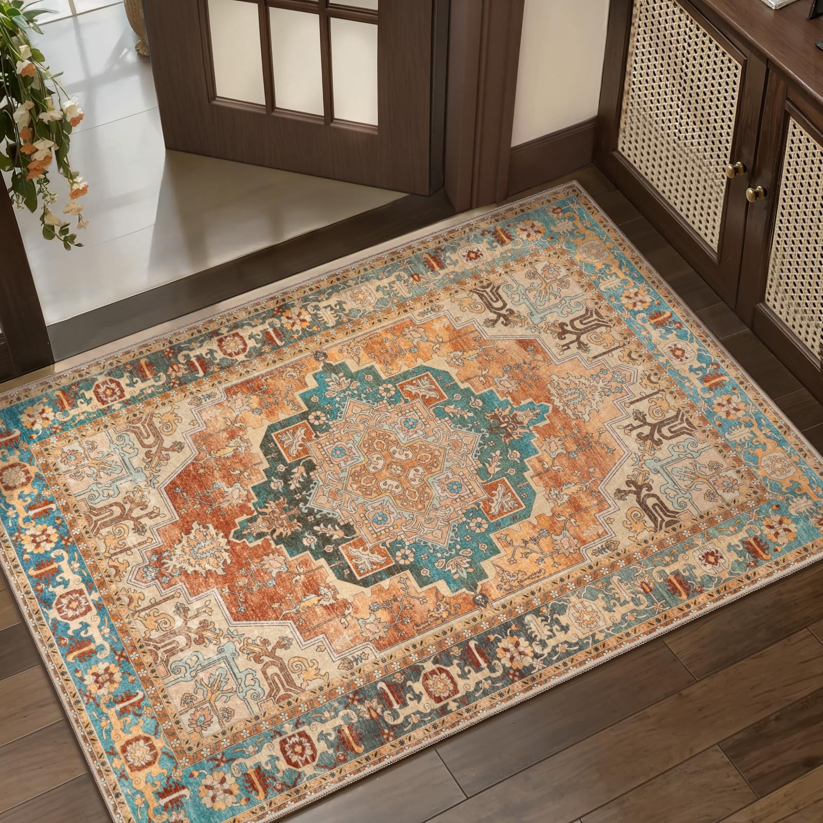 2×3 Small Rug for Entryway, Washable Rugs Vintage Non Slip Small Area Rug, In…