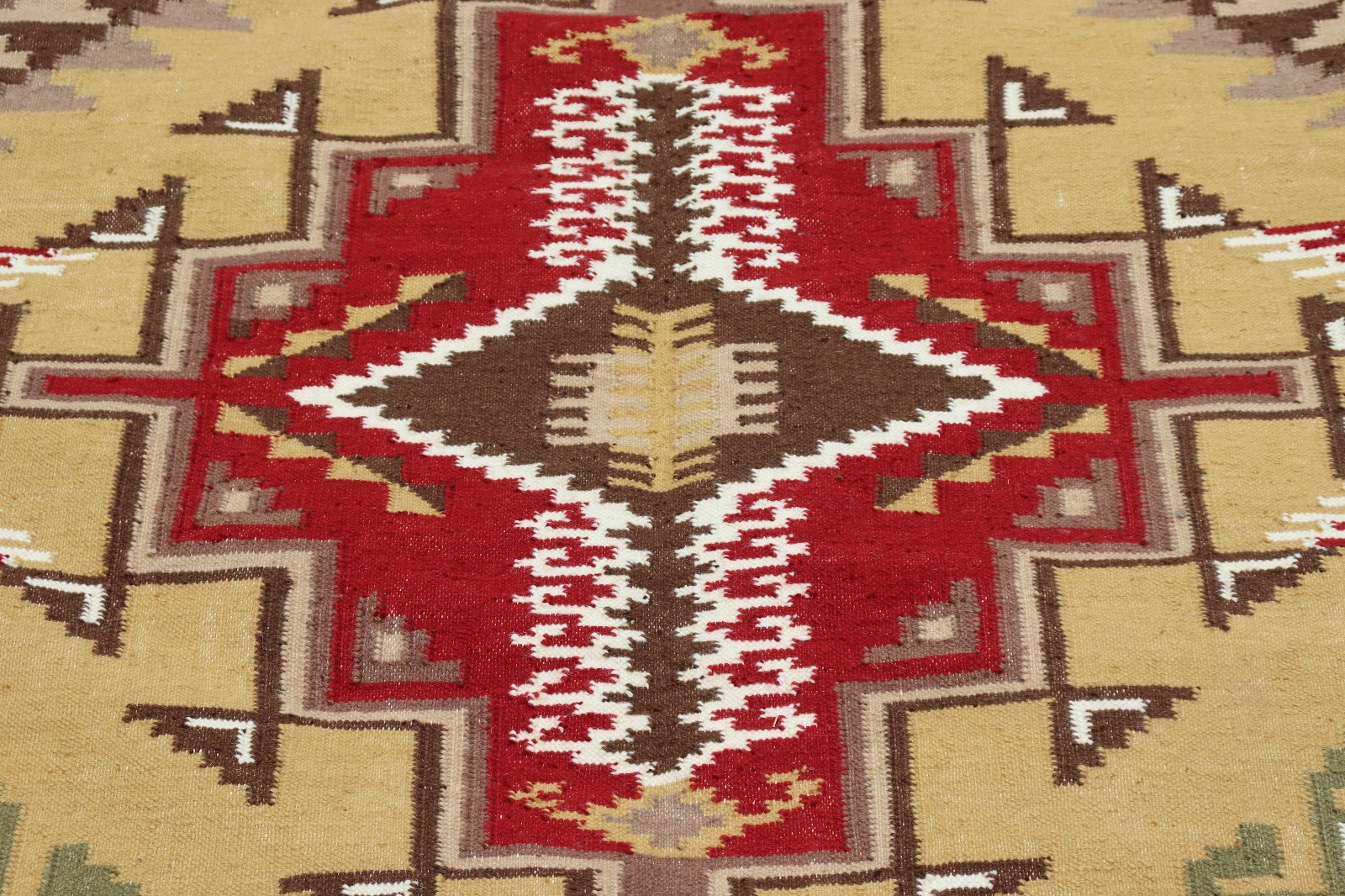 Handwoven Navajo Wool Rug, Mustard Yellow Southwestern Area Rug 8×10 ft