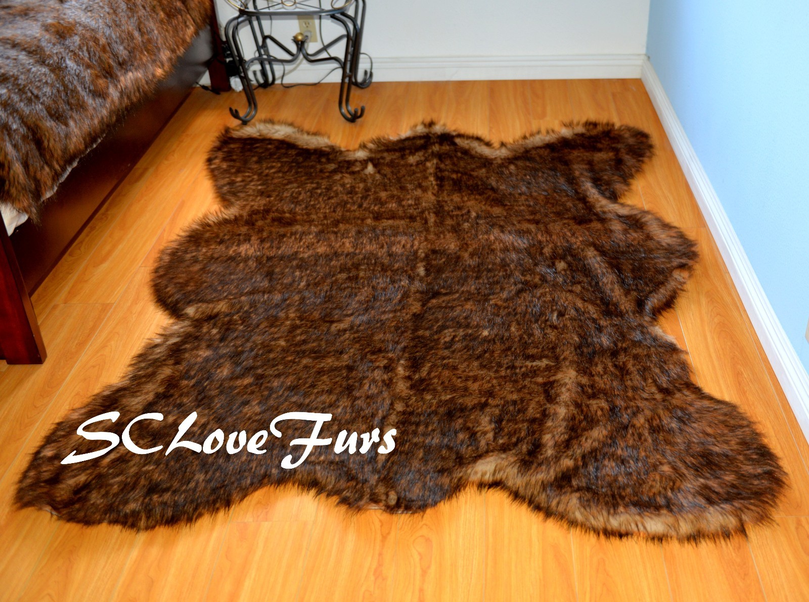 7′ American Grizzly Bear Rug Plush and Soft Shaggy Rug Beige Red Tan Handmade US