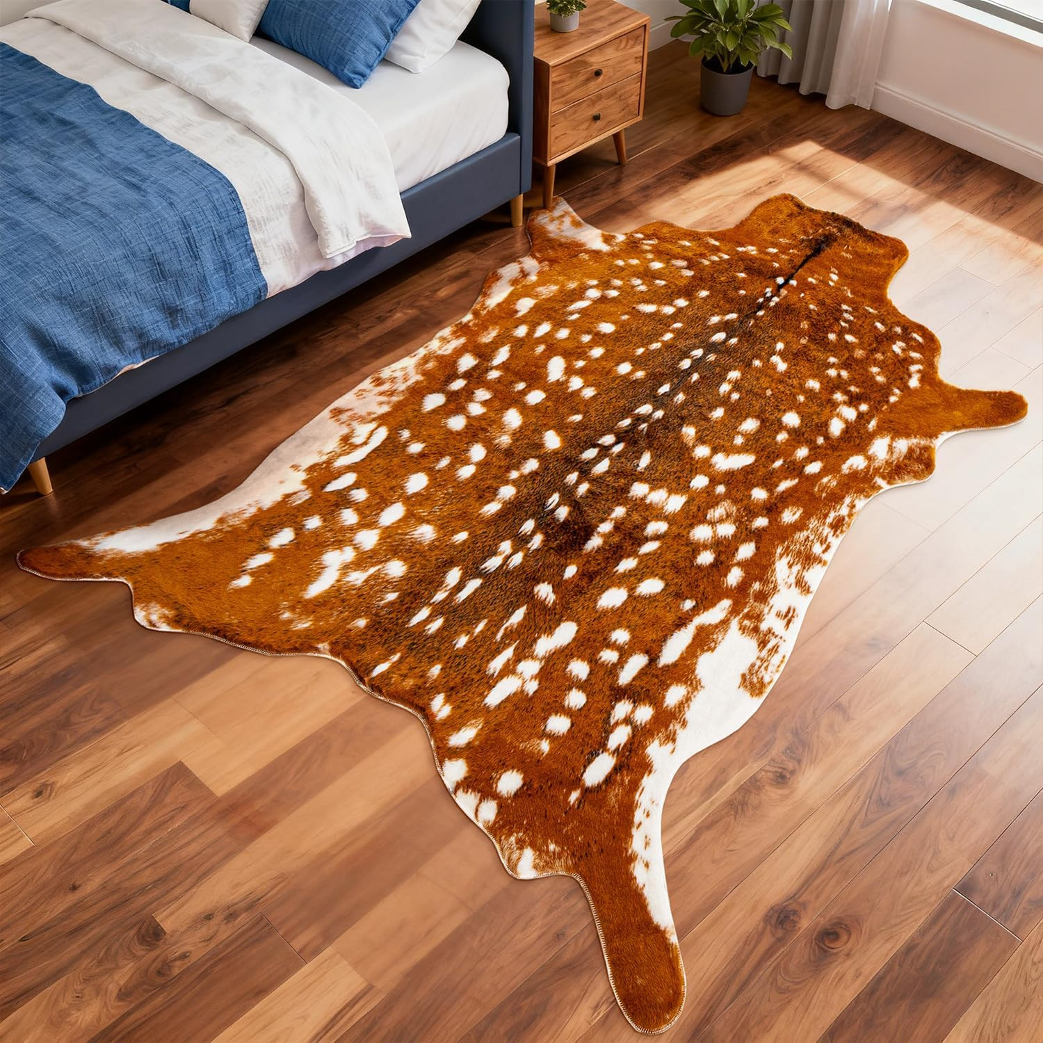 Faux Sika Deer Print Rug – 5.2X6.7 Ft Ultra Soft Fur Animal Hide Rug for Wester
