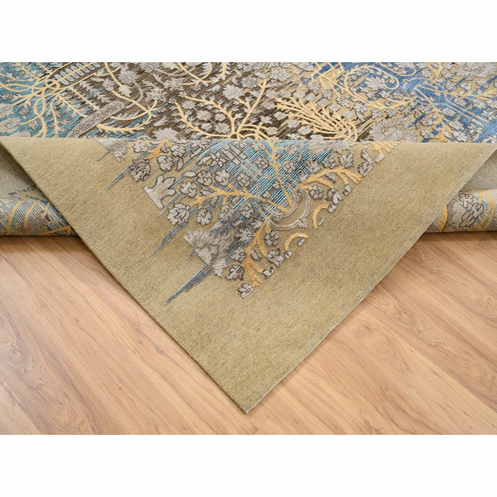 12’2″ x 12’2″ Honey Brown Silk With Wool Hand Knotted Saroogh Square Rug R64440
