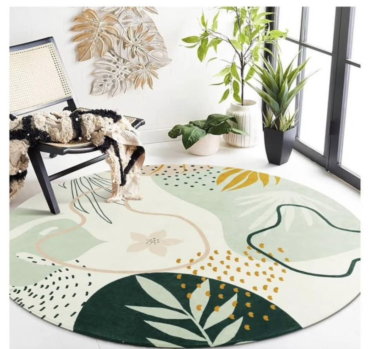 New botanical Boho round washable rug 5 feet