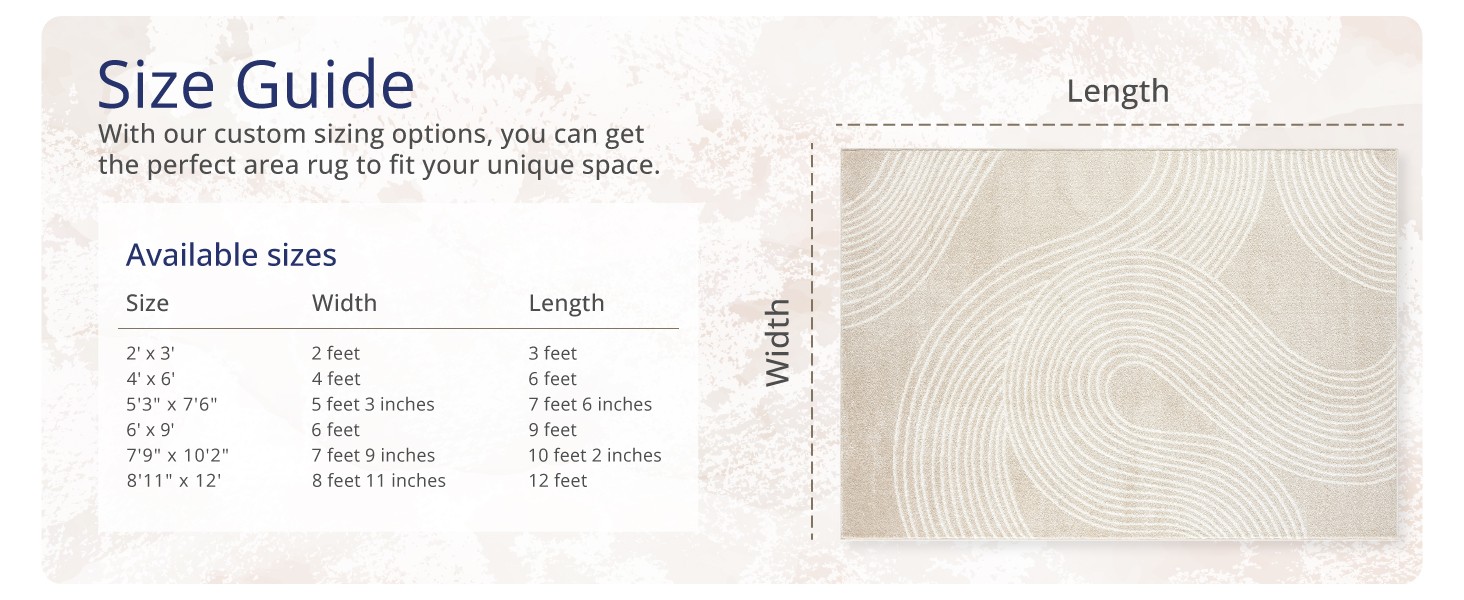 Beige and White Swirl Area Rug | 7’9″ x 10’2″ Cream Carpet with Wave Pattern |