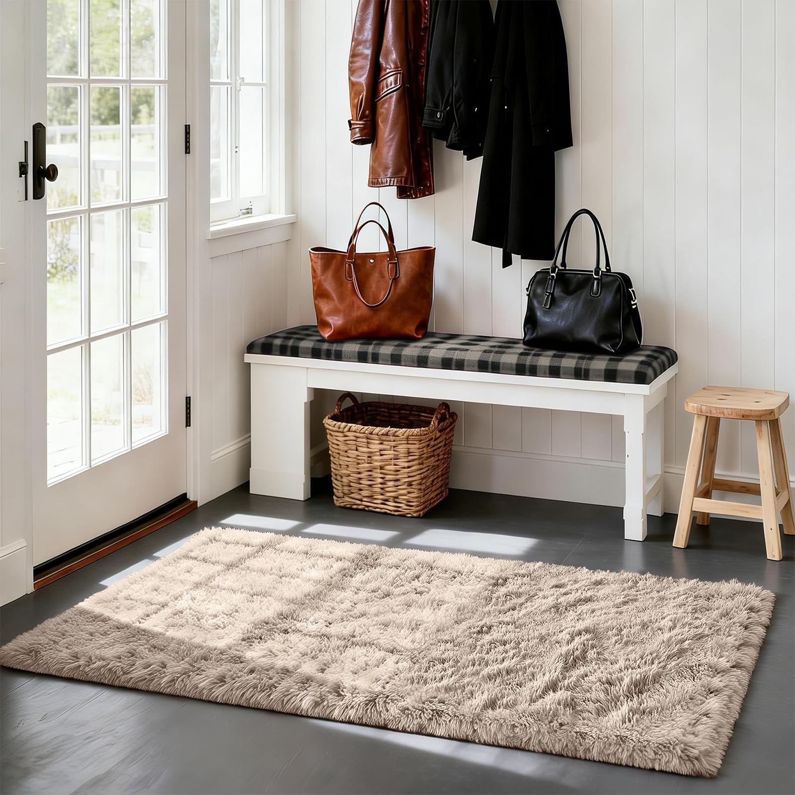 Fluffy Rug Shag Area Rug, Beige 2×4 Rugs 2′ x 4′ (Rectangular),