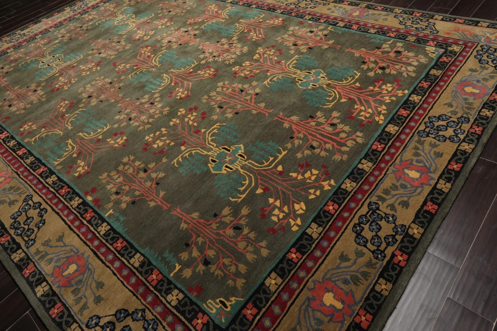 Donegal Arts & Crafts Handmade 100% Wool Area Rug Dark Gray/Green 8′ x 10′