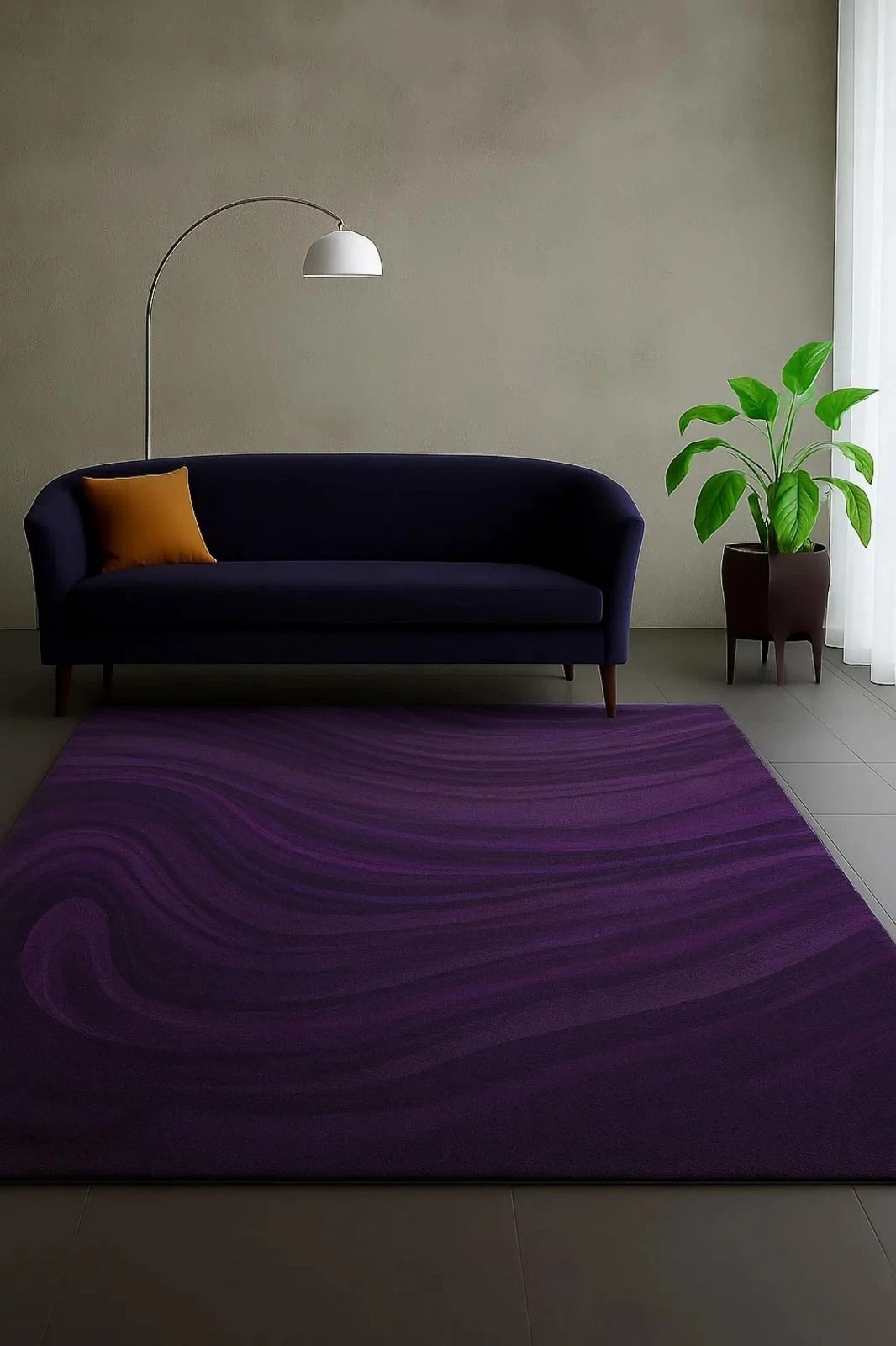 6×9 Modern Solid Purple Area Rug | Deep Aubergine Organic Swirl Living Room Rug