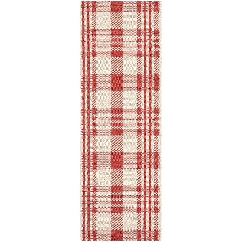 Indoor Outdoor Plaid Runner Rug Waterproof Medium Pile Durable Easy Clean Design