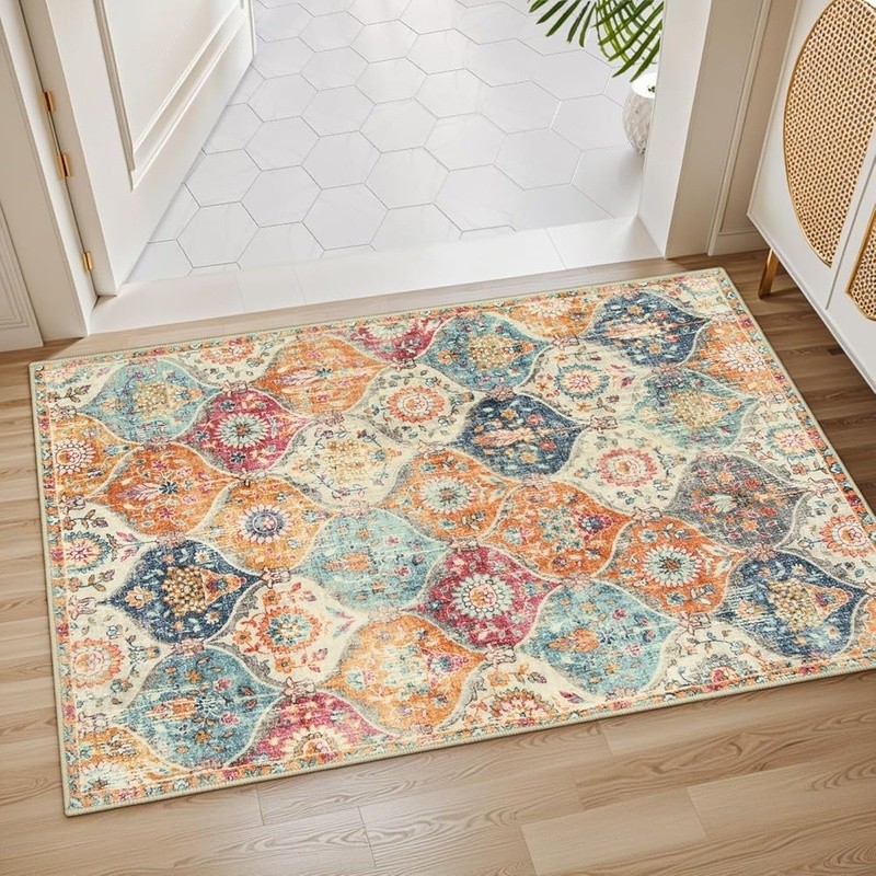 Soft Floral Area Rug Non-Slip Backing Machine Washable Safe Kids & Pets New