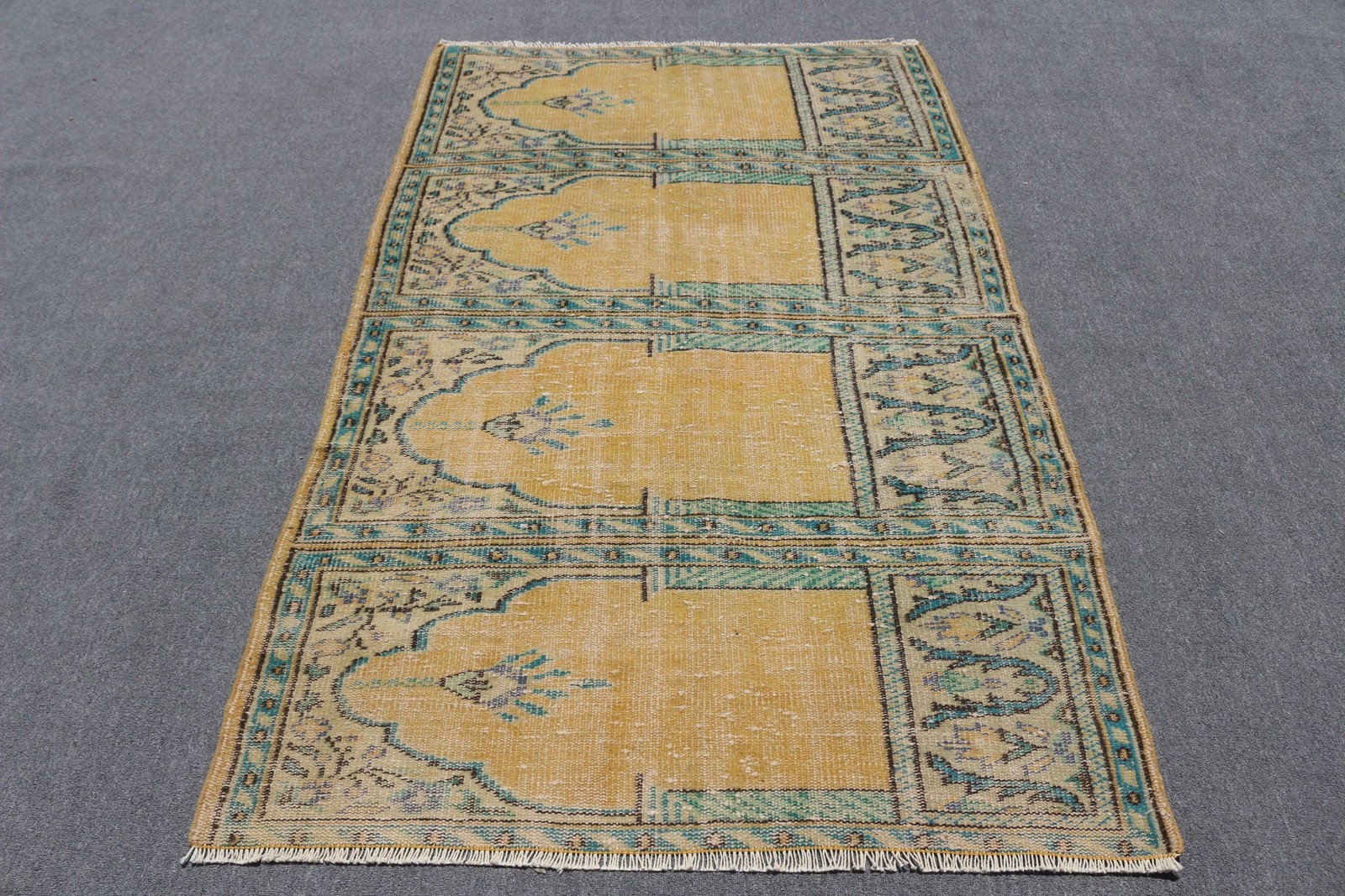 4×6,4 ft Rug, Turkish Vintage Rug, Yellow Oriental Rug