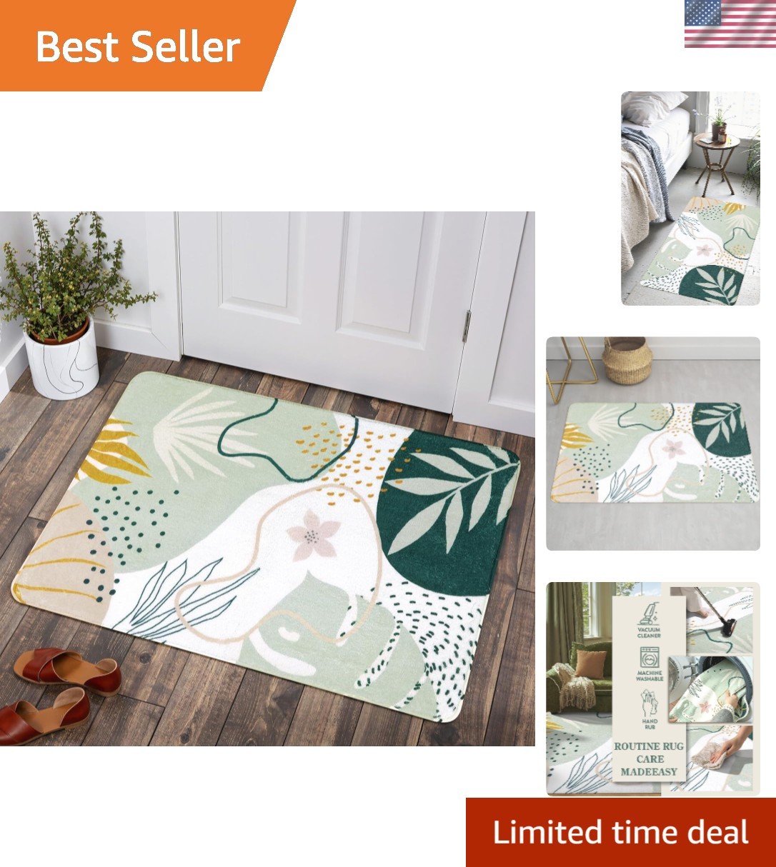 Stylish Abstract Botanical Area Rug – 2×3 Non-Slip, Handmade Faux Wool for Decor