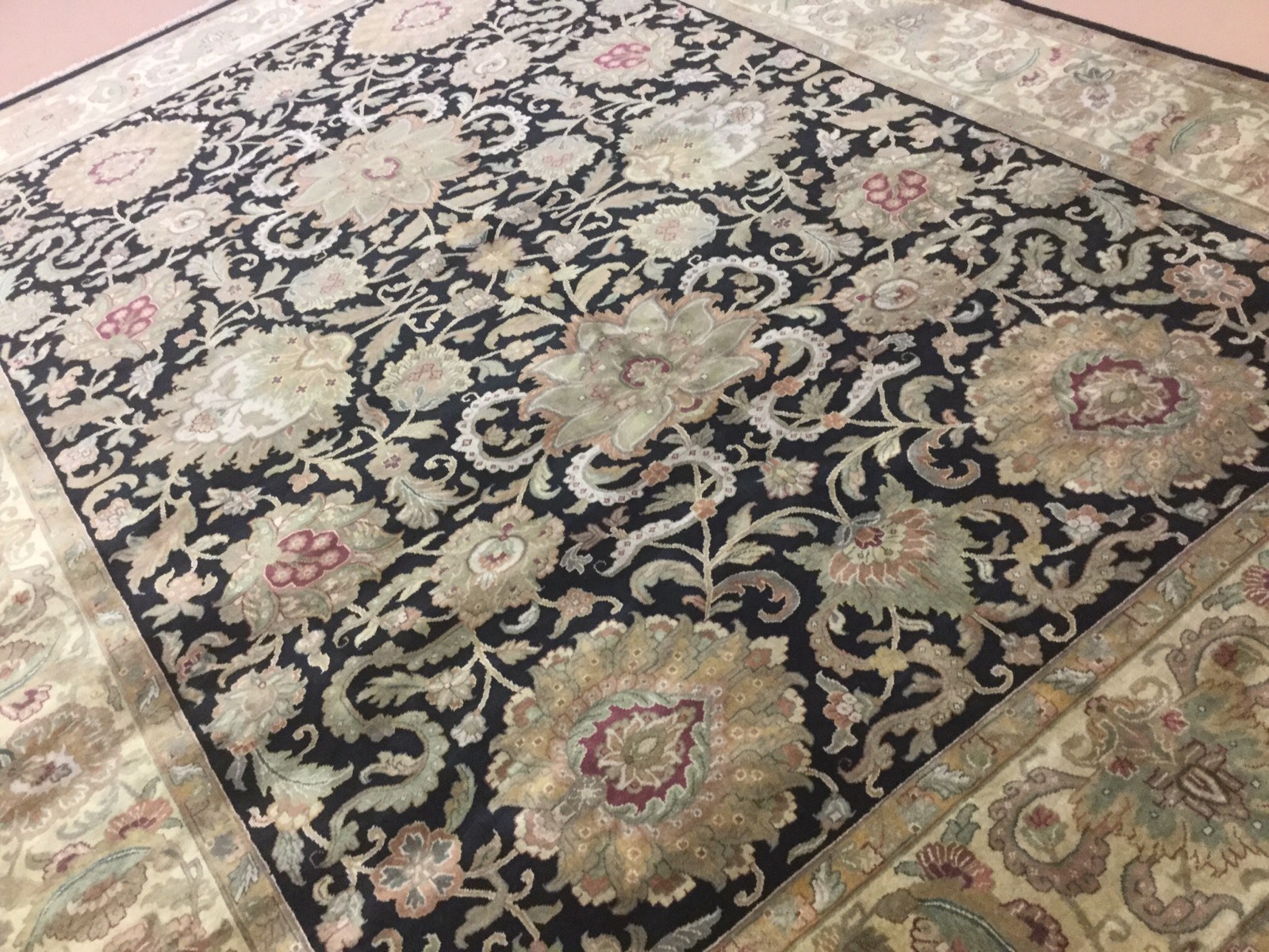 10′.3″ X 14′.2″ Black Beige Fine Agra Oriental Rug Hand Knotted Wool All-Over
