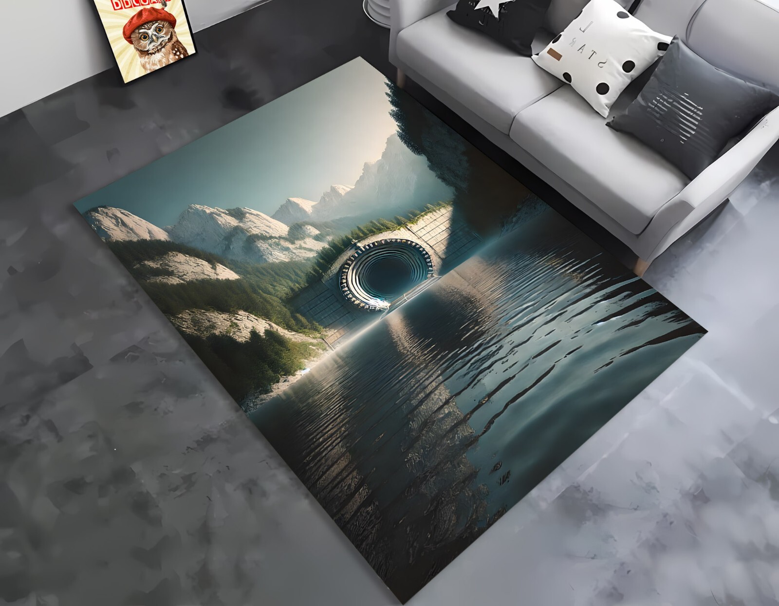 3D Nature Landscape Rug – Mountain & Lake Design, Anti-Slip Modern Living Room