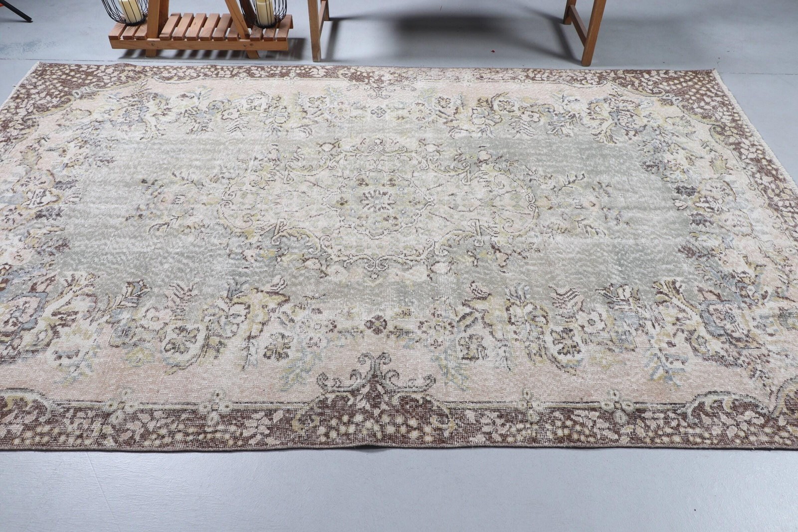 Turkish Rug, 6,1×9,5 ft Large Rug, Brown Patchwork Wool Vintage Rug