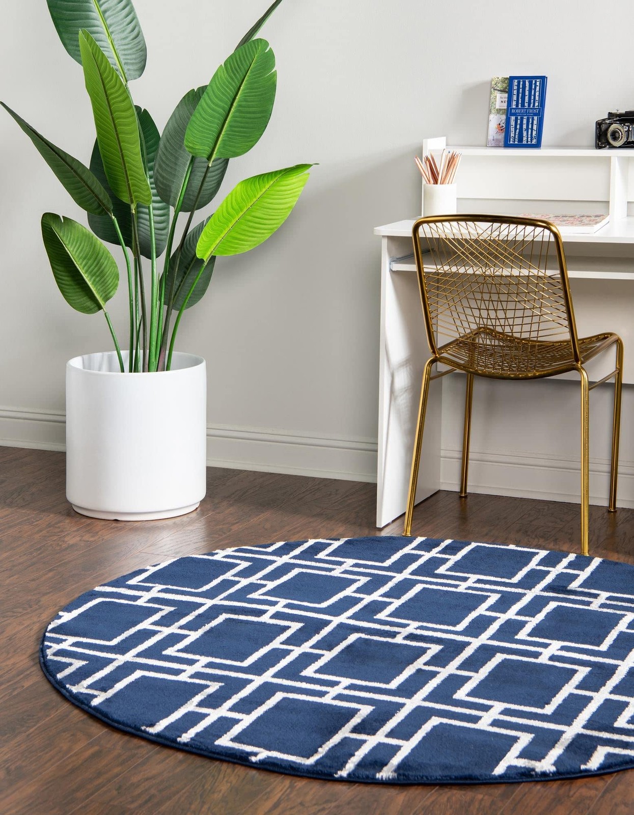 Unique Loom Glam Collection Area Rug – 3 3 Round Navy Blue Silver/ Silver