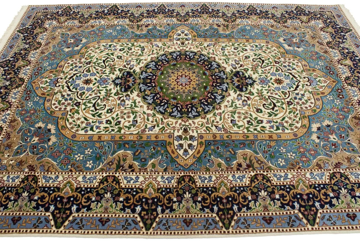 Hand-Knotted Cream Kirman Wool Floral Oriental Rug Home Studio Carpet 6’6X9 ft