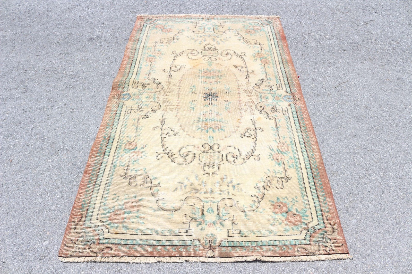 3,9×6,9 ft Vintage Rug, Turkish Area Rug, Brown Blue Patchwork Rug