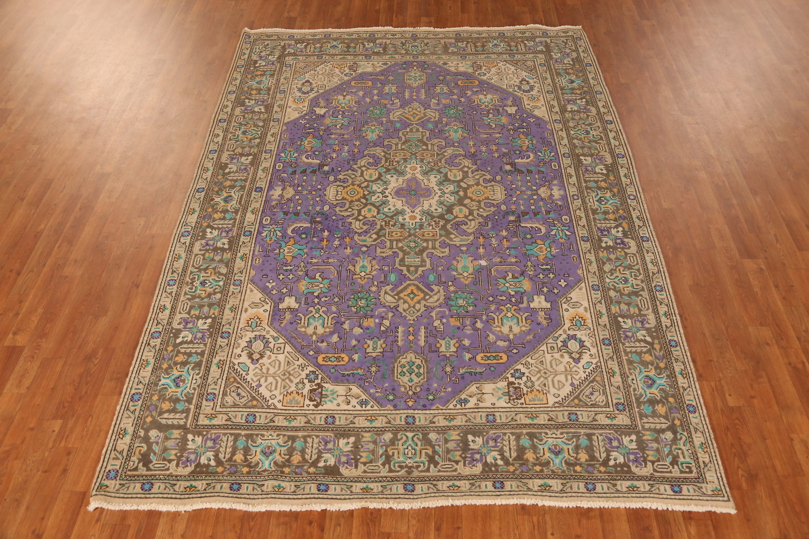 Purple Over-Dyed Wool Floral Living Room Area Rug Vintage Traditional Rug 7×10