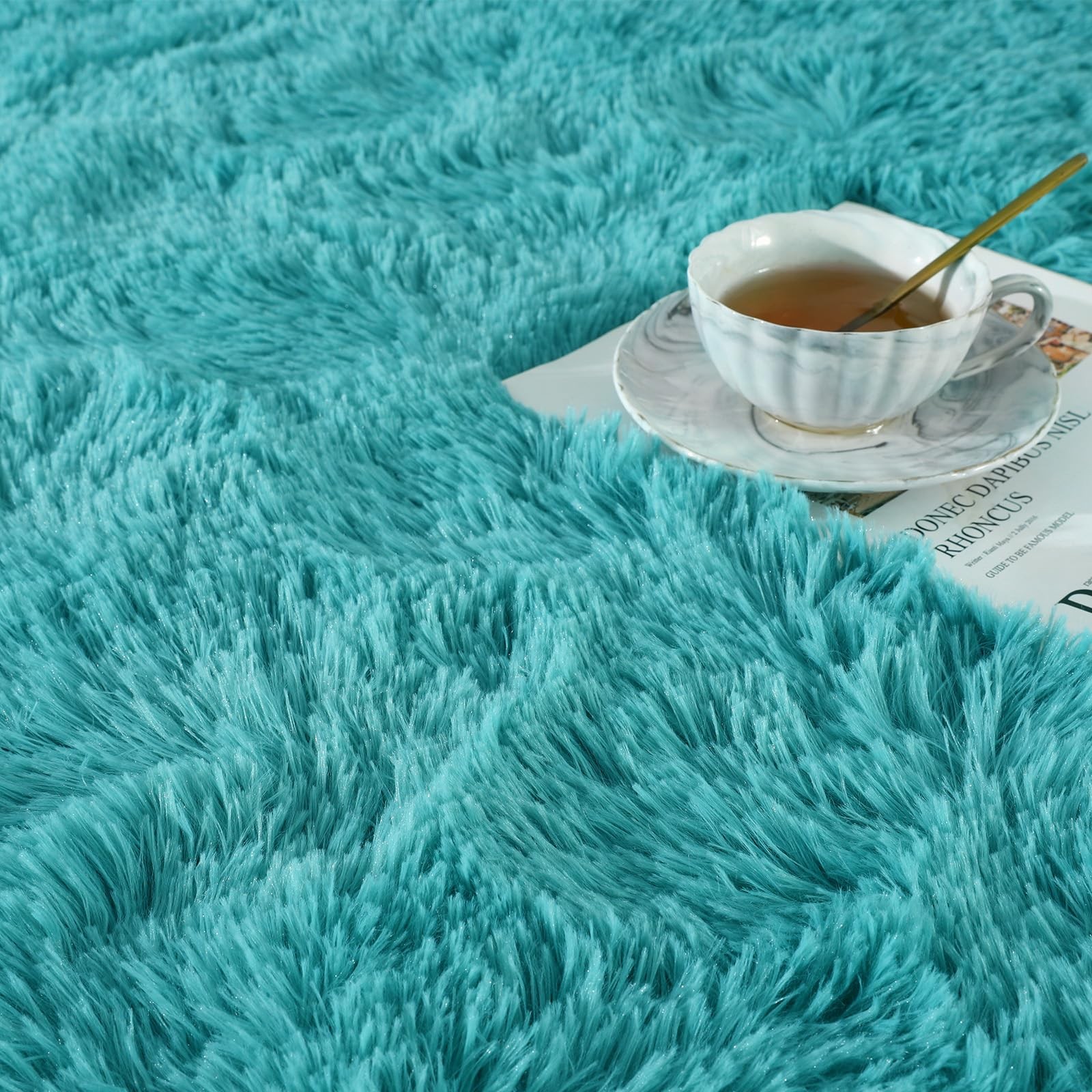 Soft Fluffy Area Rug 4×6 in Teal Blue | Plush Shag Carpet for Living Room &