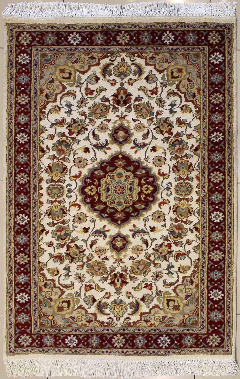 Rugstc 3×5 Senneh Pak Persiann Ivory Rug, Hand-Knotted,Floral with Silk/Wool