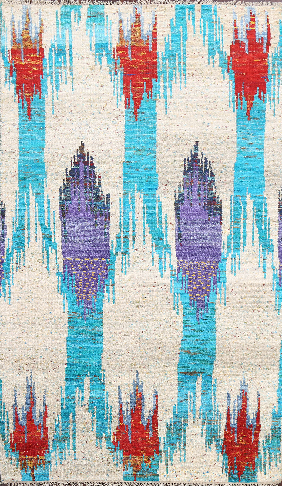 Contemporary Abstract Rug 5×8 Ft Handmade Modern Wool & Silk Carpet Multicolor