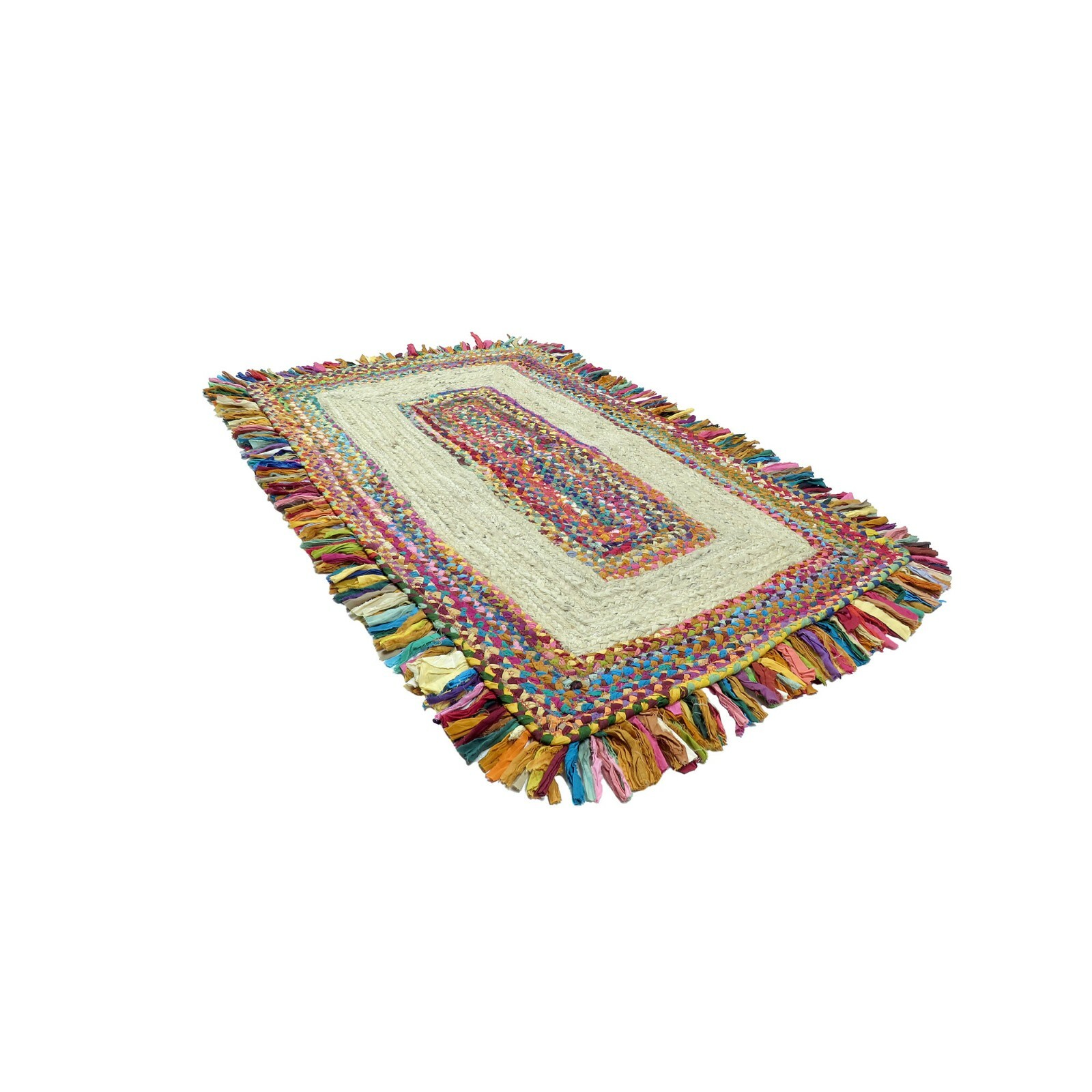 Oussum 100% Jute Cotton Chindi Area Rug Hand Braided Floor Decor Carpet Rag Rugs