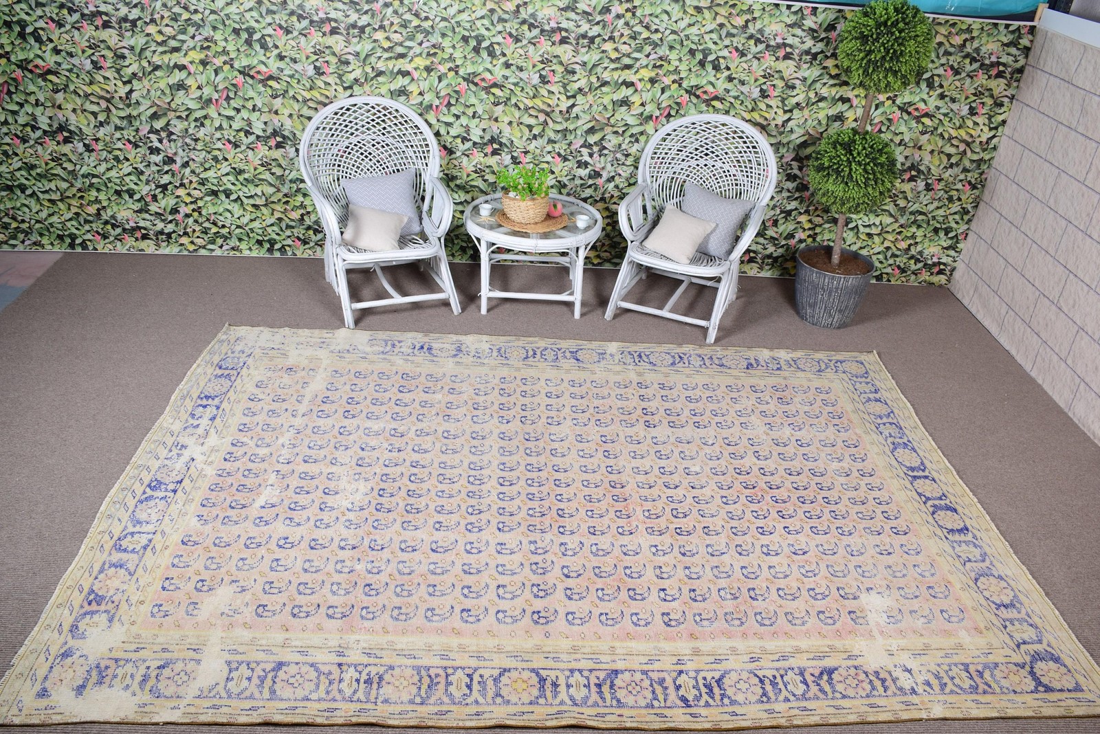7,3×10,4 ft Rug, Oversize Vintage Rug, Blue Southwestern Rug