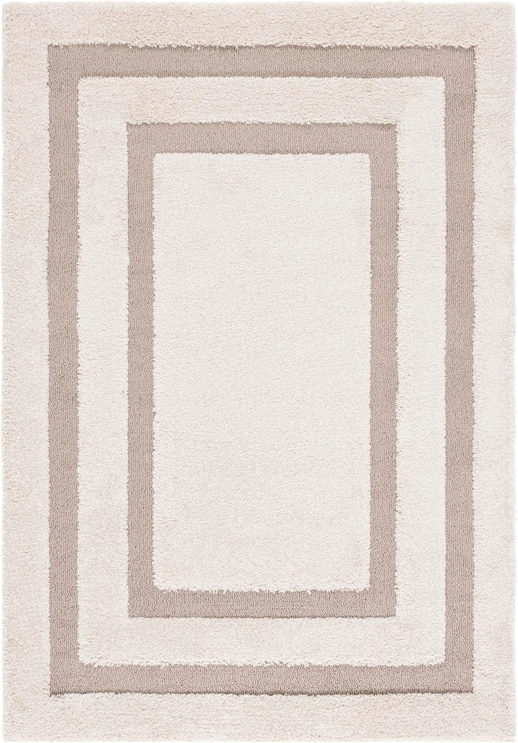 Florida Shag 6’7″ Square Area Rug – Beige & Dark Beige, Thick & Stylish