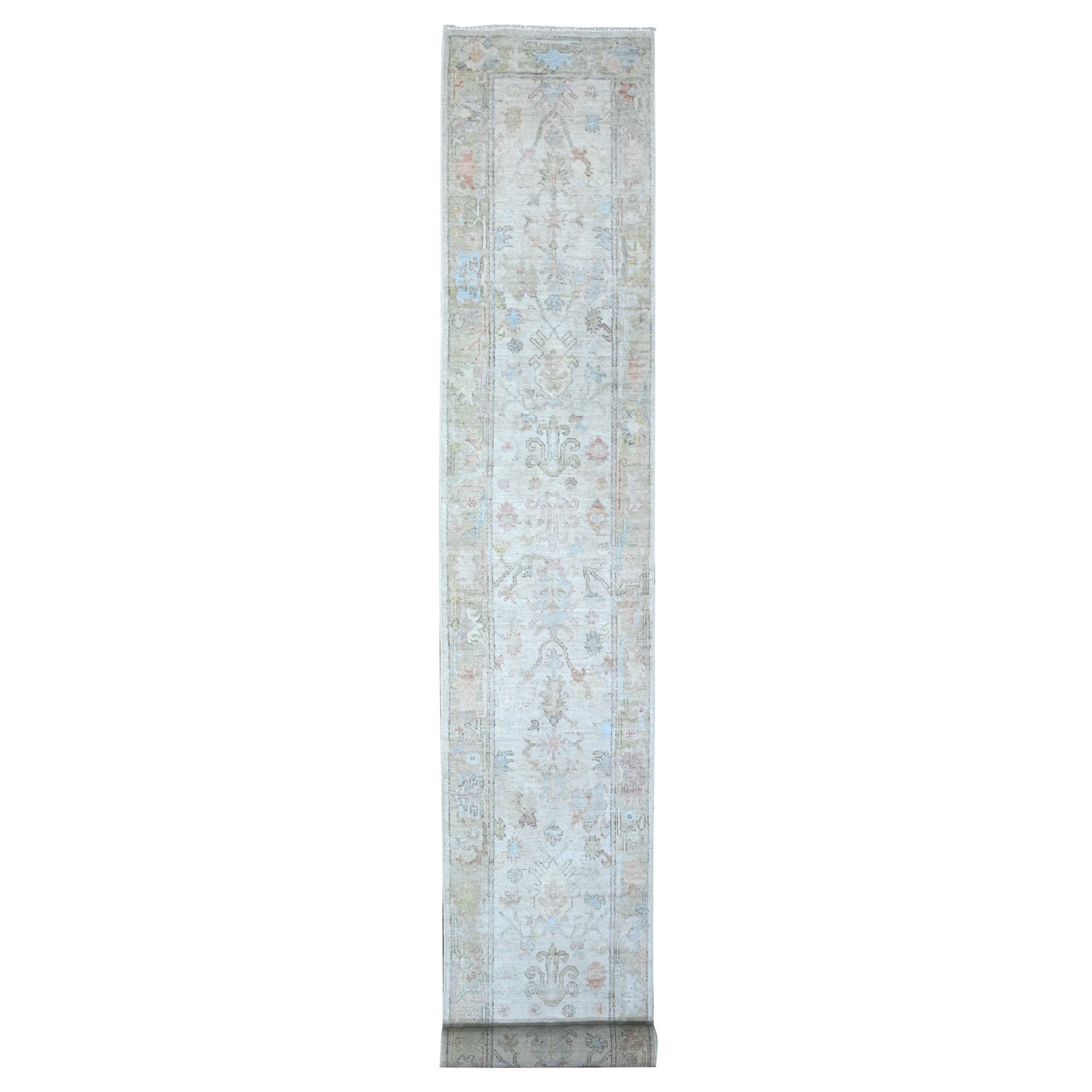 2’6″x19’1″ Chrome Gray Natural Dyes Angora Oushak XL Runner Oriental Rug R89629