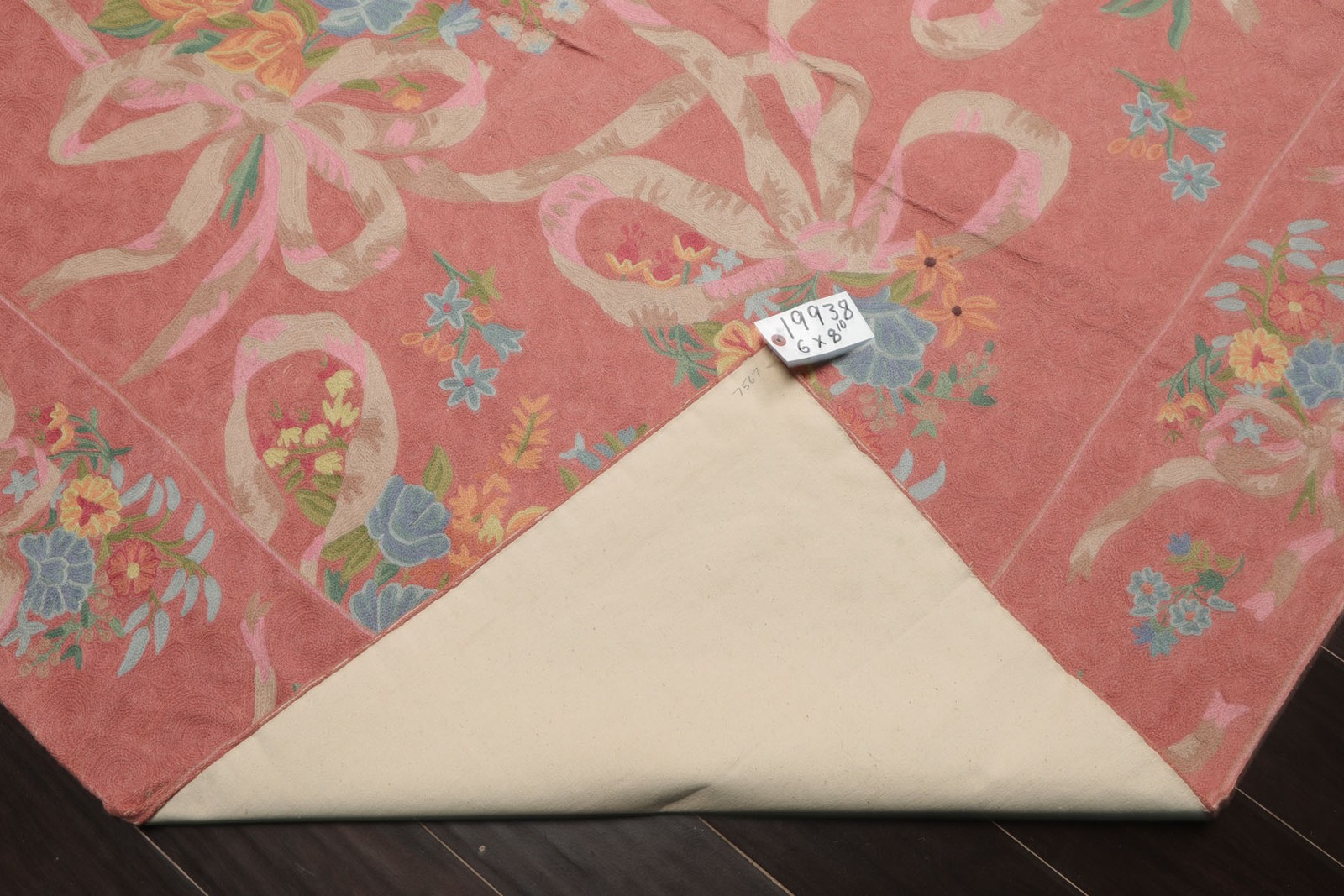6’x8’10” Hand Woven Wool Pink Chainstitch Traditional Rug