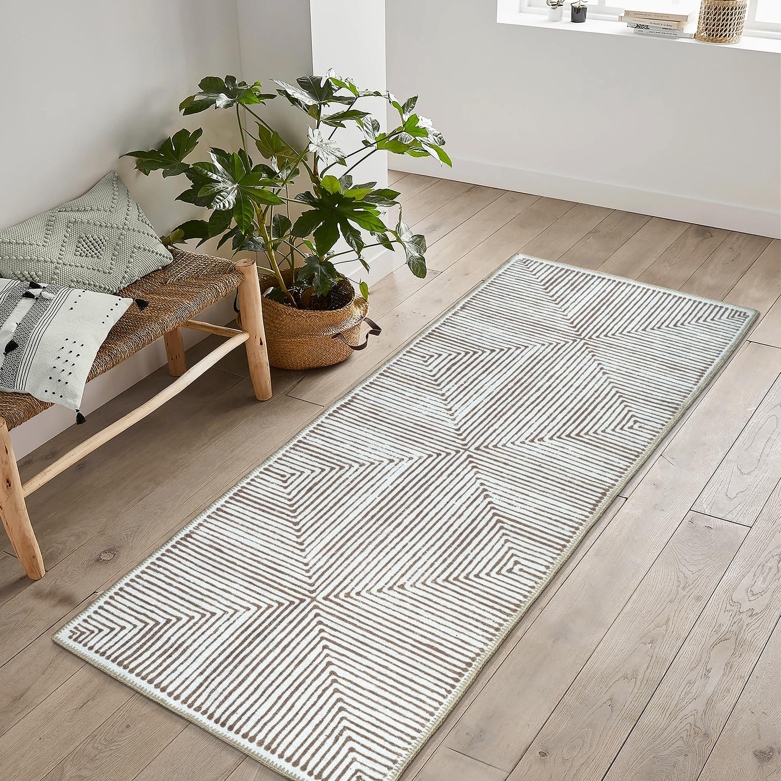 Washable Non-Slip 12 ft Runner – Brown Striped Runner for Entryway, Hallway, …