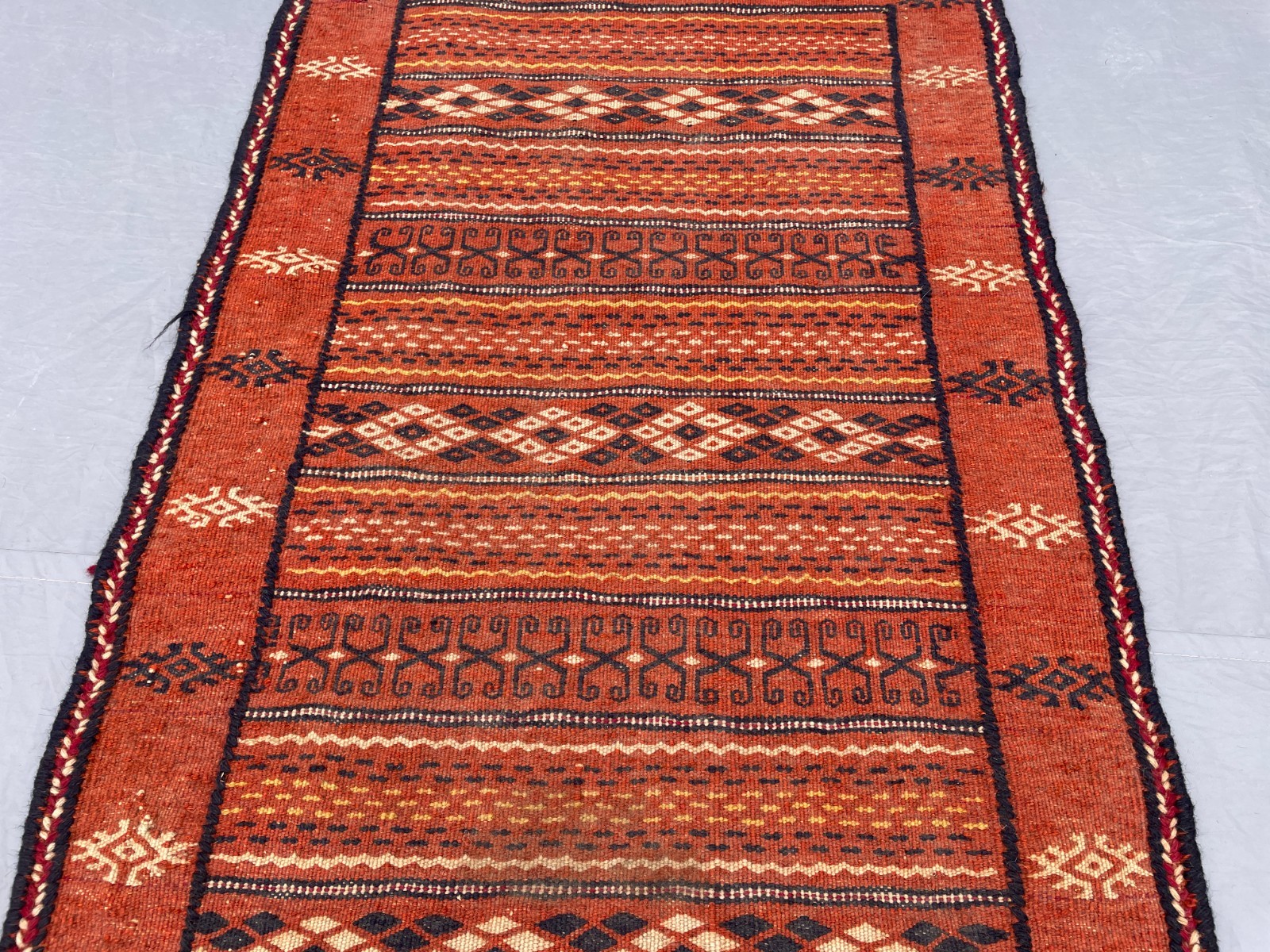 2×3 Handwoven Afghan Kilim Rug with Diamond Bands and Traditional Tribal Symbols