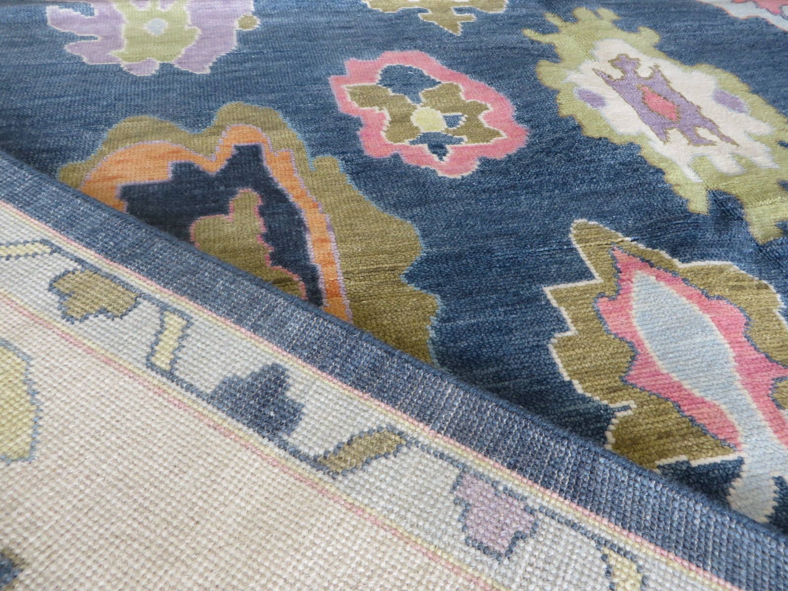 10’1 x 13’11 Hand Knotted Denim Blue Colorful Oushak Oriental Rug G16784