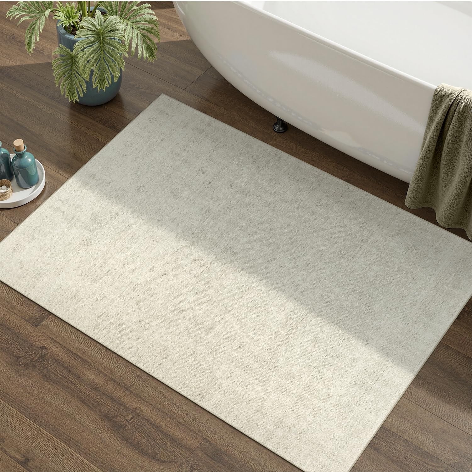 2×3 Beige Rug, Kid & Pet Friendly with Rubber Back Non Slip, Machine Washable…