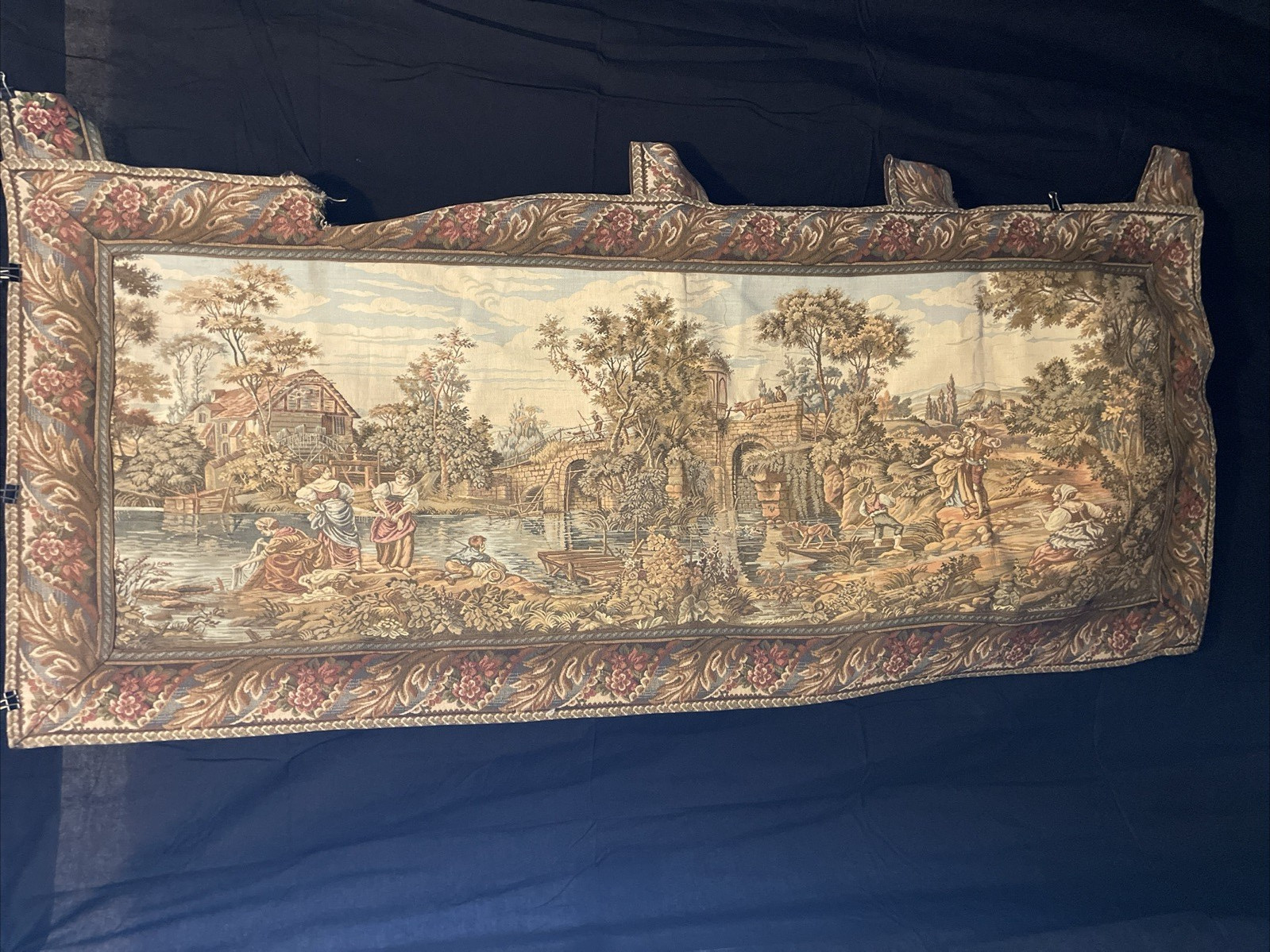 Vintage Imported Italian Tapestry of a 1685 Medieval Scene 27×57 in