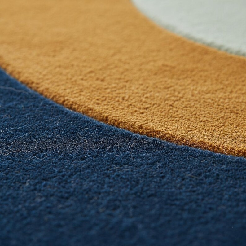 Abstract Curved Hand Tufted 100% Wool Rug Green Blue Orange Modern Area Rug etc.