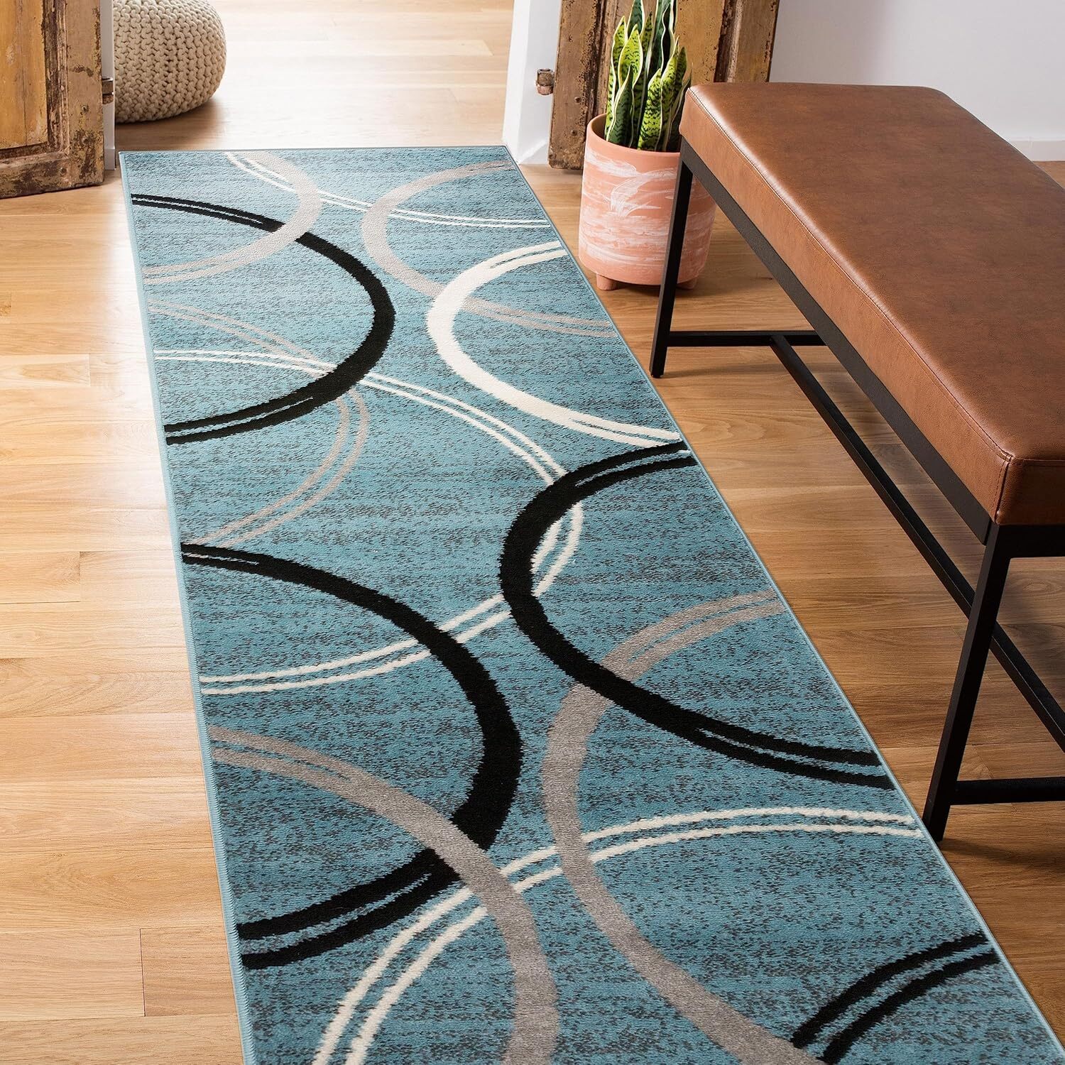 2X7 Blue Dynamic Wavy Circles Area Rug Soft Durable Indoor Versatile Design