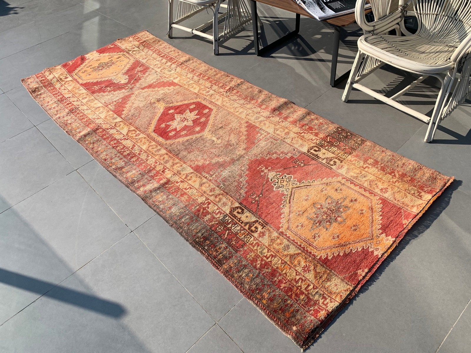 3,6×8,8 ft Turkish Rug, Vintage Area Rug, Red Orange Solid Rug
