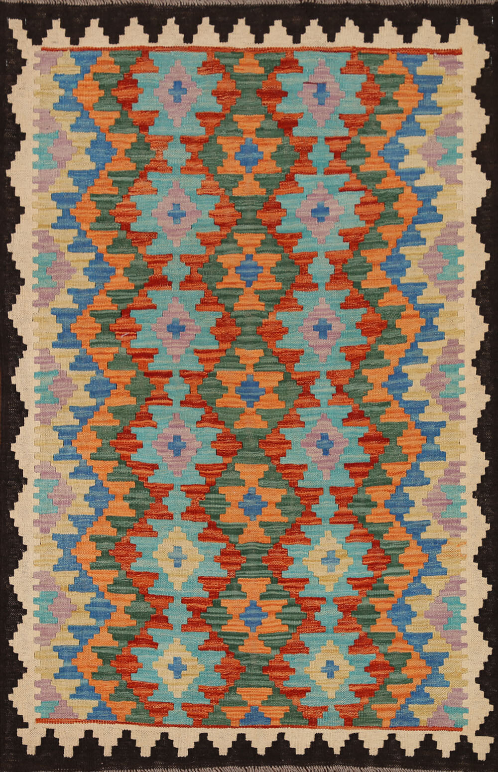 Colorful Kilim Rugs Rectangle Flatweave Pile Wool Kelim Carpets 3×5 ft