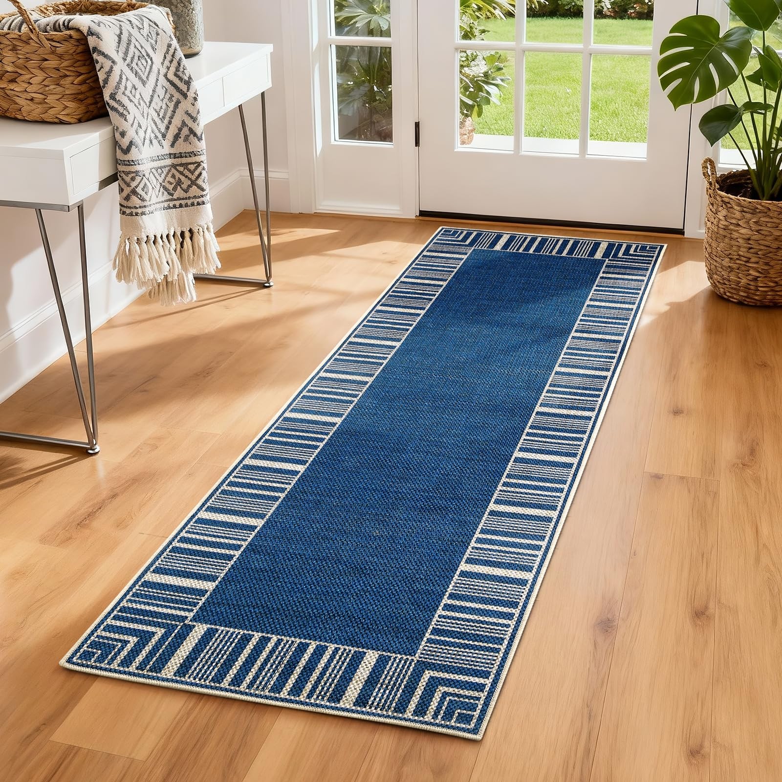 Striped Border Hallways Runner Rugs Washable 2×6 Entryway Rug Runners for Kit…