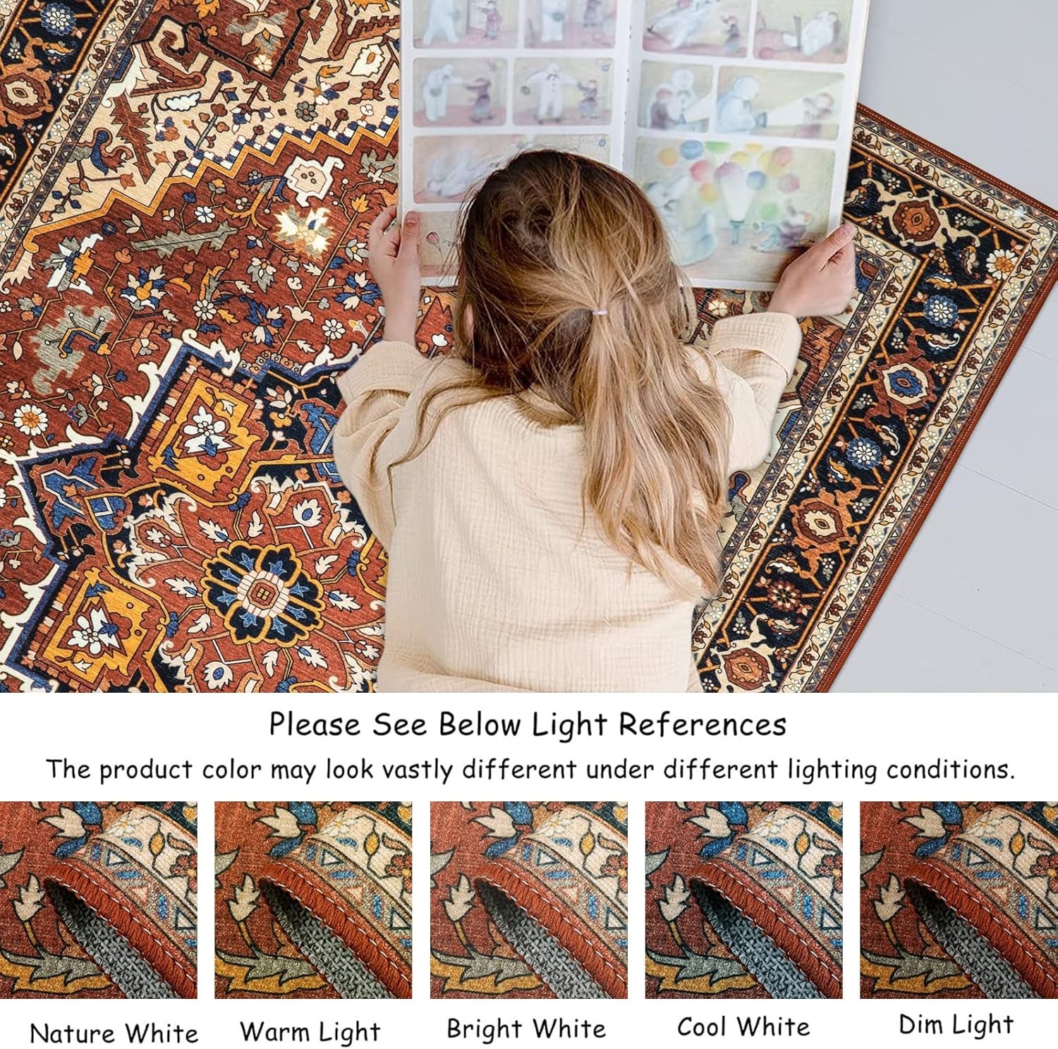 Low Pile 3’x5′ Vintage Oriental Rug – Non-Slip, Durable, and Stylish Decor