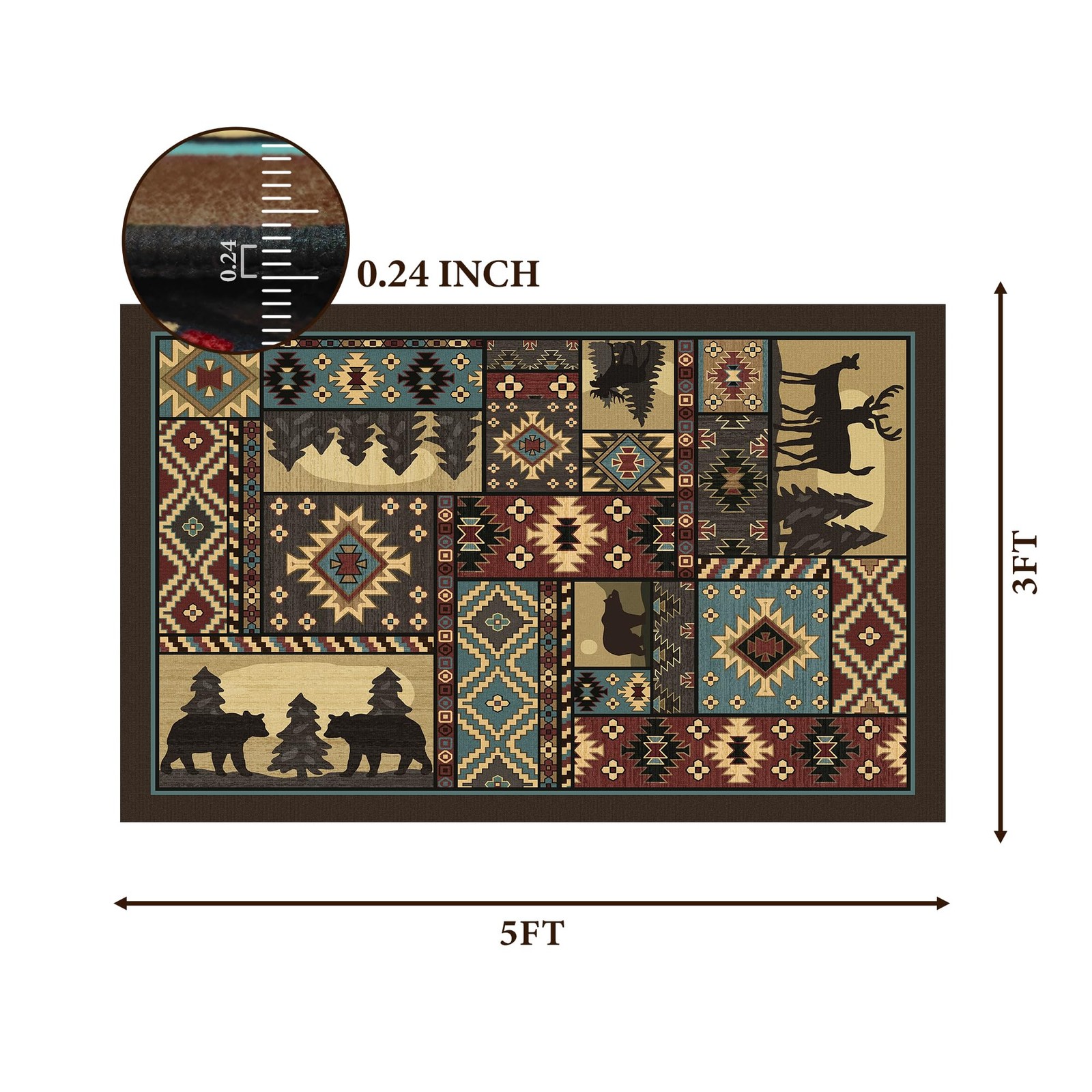 Rustic Cabin Area Rug 3×5: Bear Western Decor Brown Animal Carpet for Living …