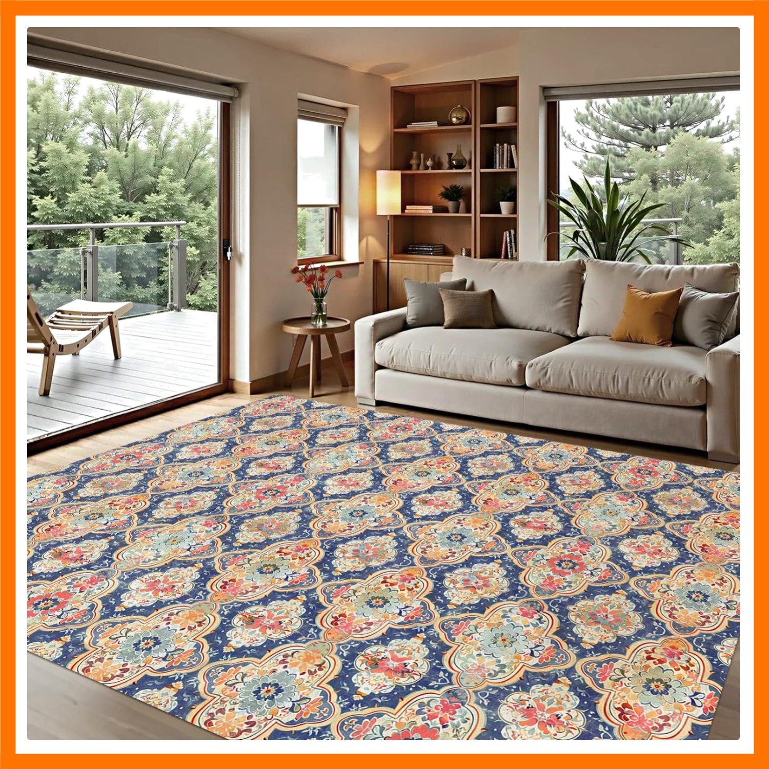 Boho Vintage Flower Washable Area Rug 5 x 7 Ft, Bohemia Retro Floral Soft Non…