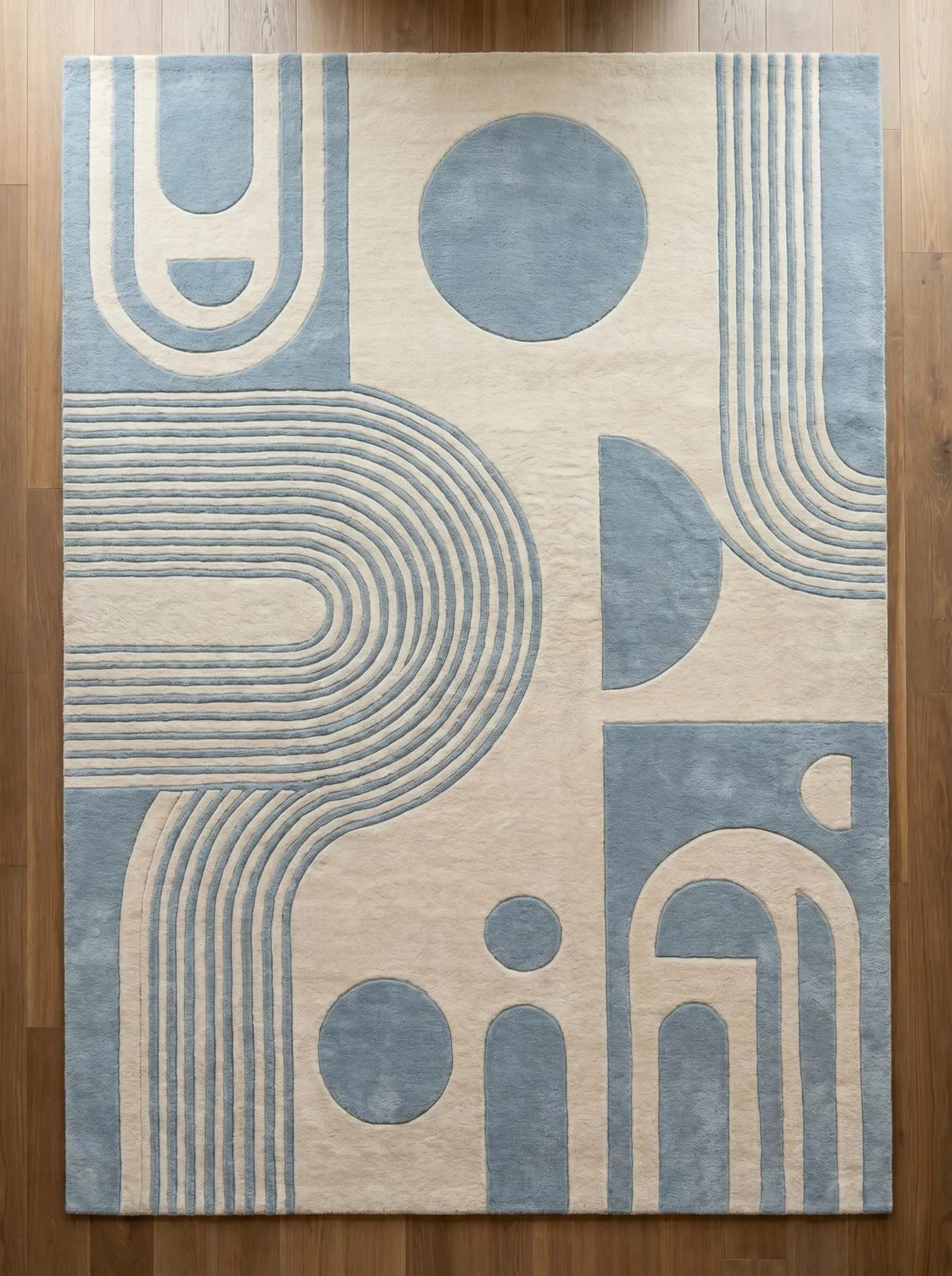 Handmade Blue Abstract Geometric Hand Tufted Rug Modern Scandinavian Area Rug