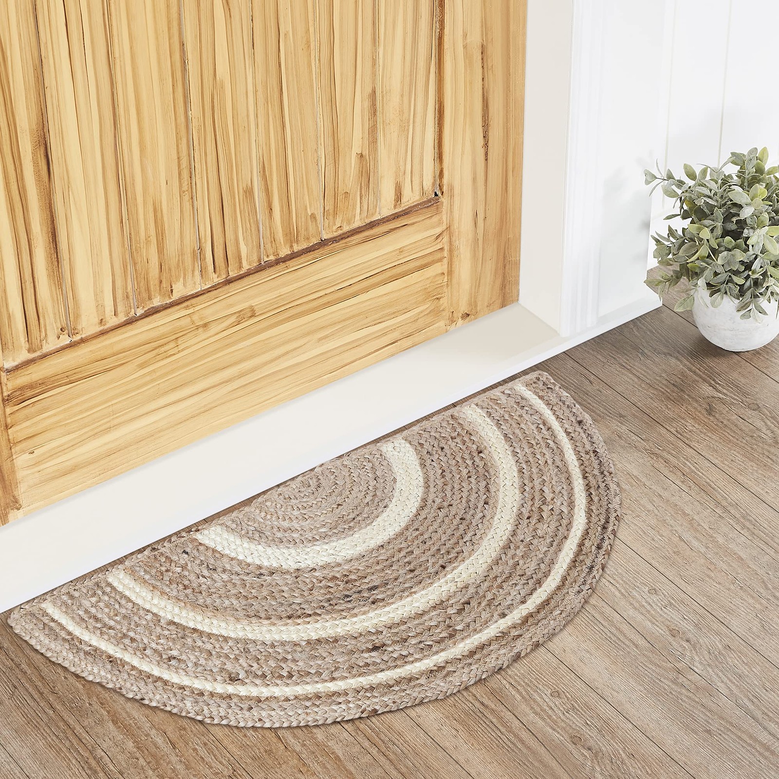VHC Brands Jute Rug Half Circle, Natural and Crème, 16.5×33